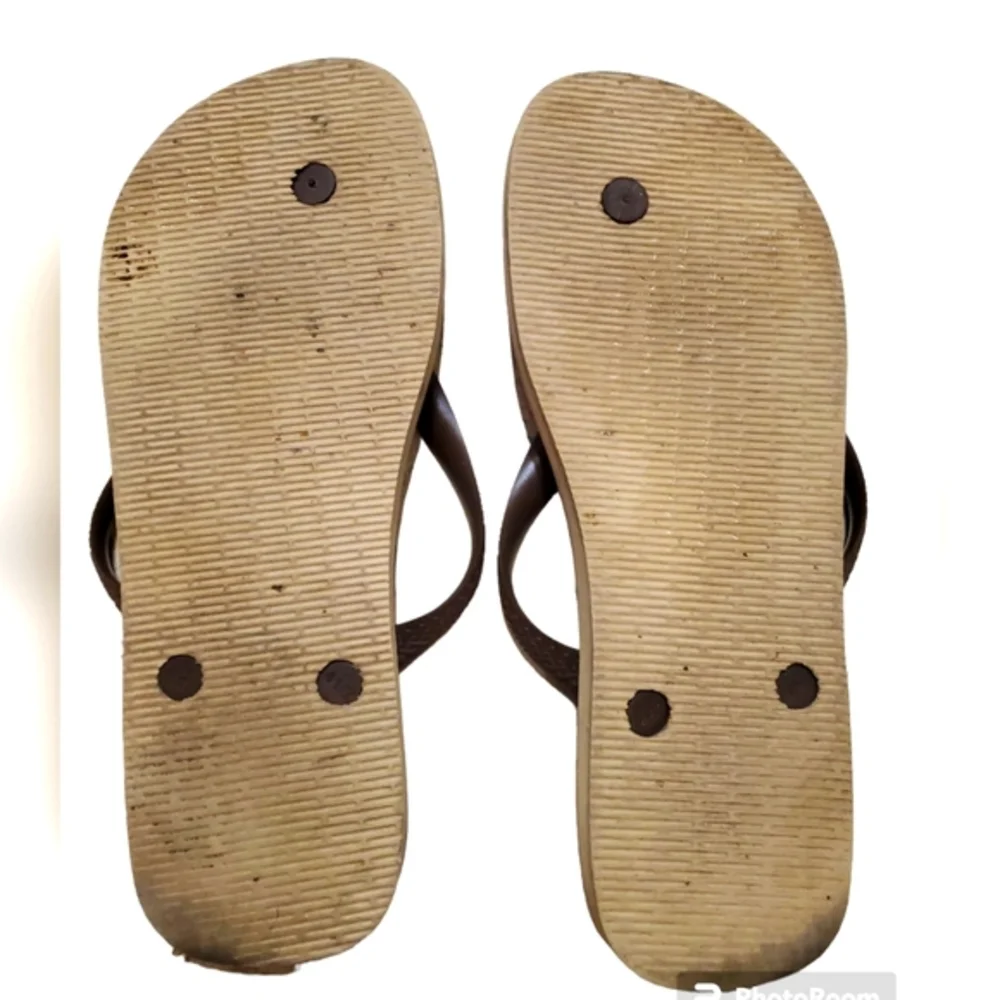 Havaianas‎ Men's Aloha Brown Red Hibiscus Flip Flop Sandals Size 9/10